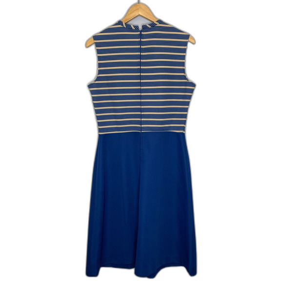 VTG 70's Womens 2 PC Sleevelss Dress A-Line Striped Bodice Solid Skirt Jacket - Picture 2 of 15